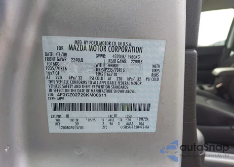 2009 Mazda Tribute I Sport z USA, uszkodzony, nr VIN 4F2CZ02729KM00611